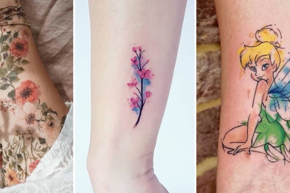 tatuagens femininas em aquarela