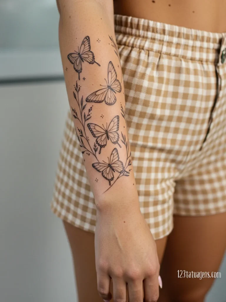 Mulher a mostrar tatuagens femininas delicadas e simbu00f3licas