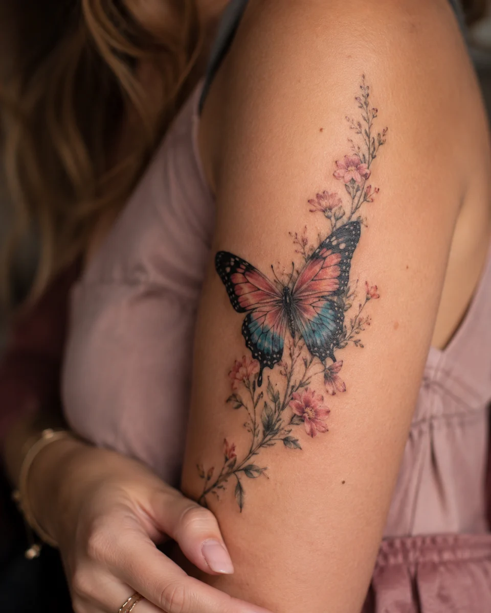 Tatuagem de Borboleta Colorida no Braço: Inspirações Femininas - imagem 1