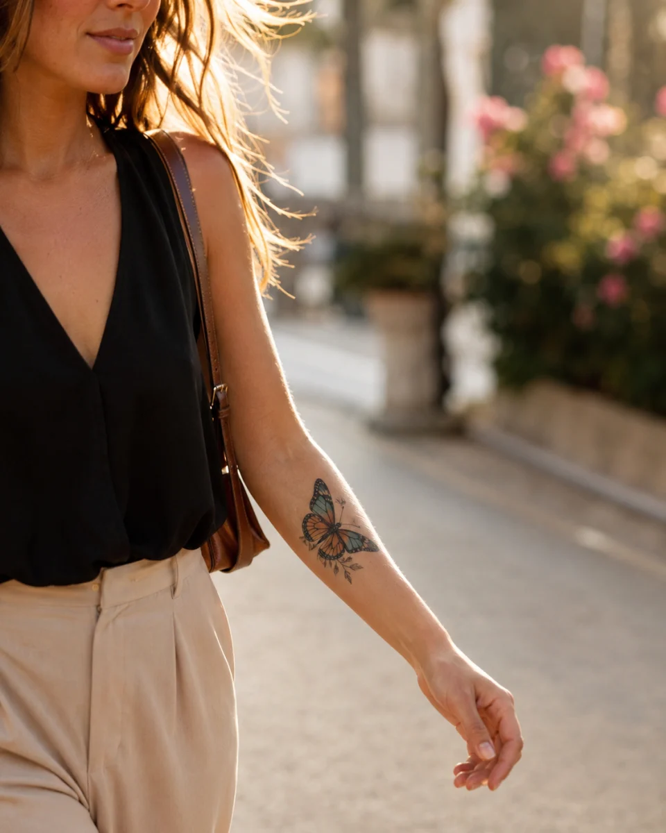 Tatuagem de Borboleta Colorida no Braço: Inspirações Femininas - imagem 2