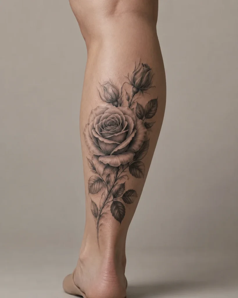 Tatuagem floral na panturrilha feminina: estilos, símbolos e cuidados