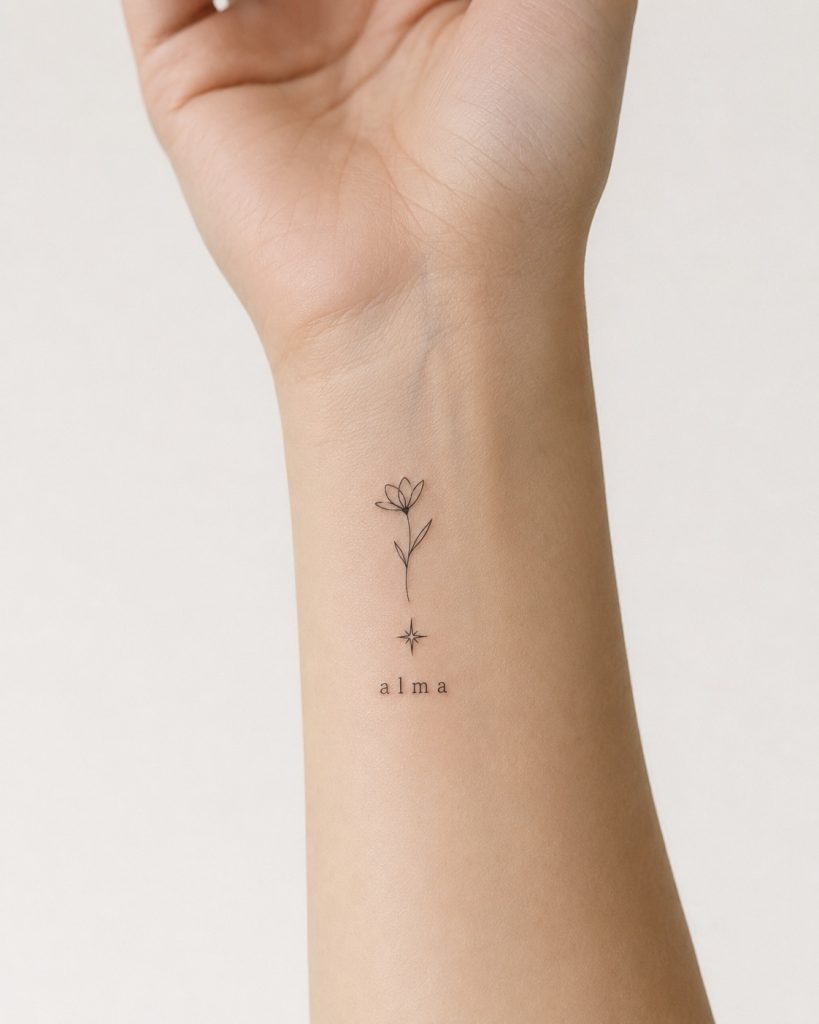 Pulso com tatuagem fine line pequena e delicada