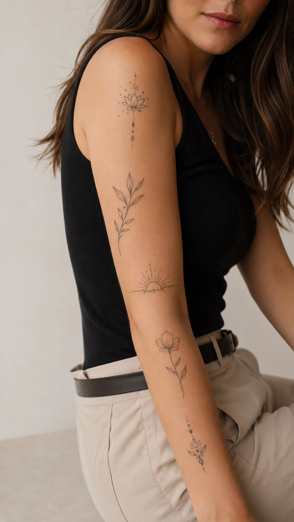 Braço feminino com tatuagem elegante, em imagem final de convite à leitura.