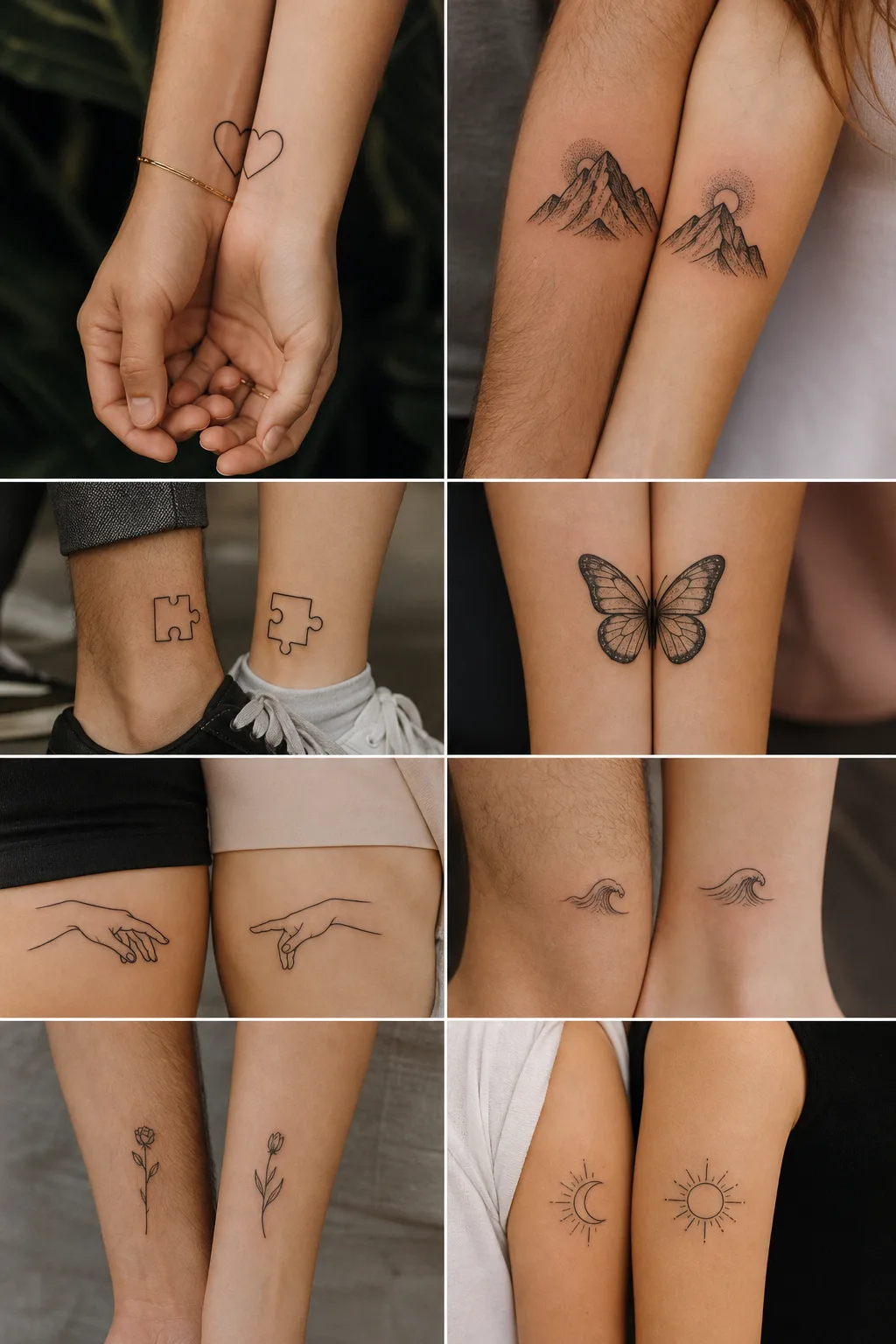 Formas geométricas complementares tatuadas em dois braços