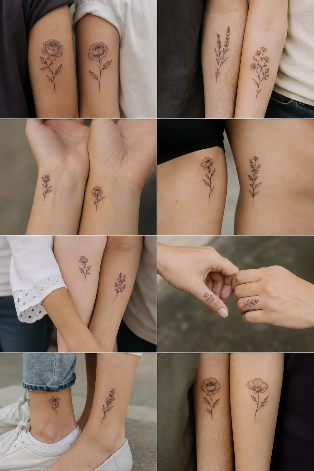 Tatuagens florais coordenadas em dois tornozelos