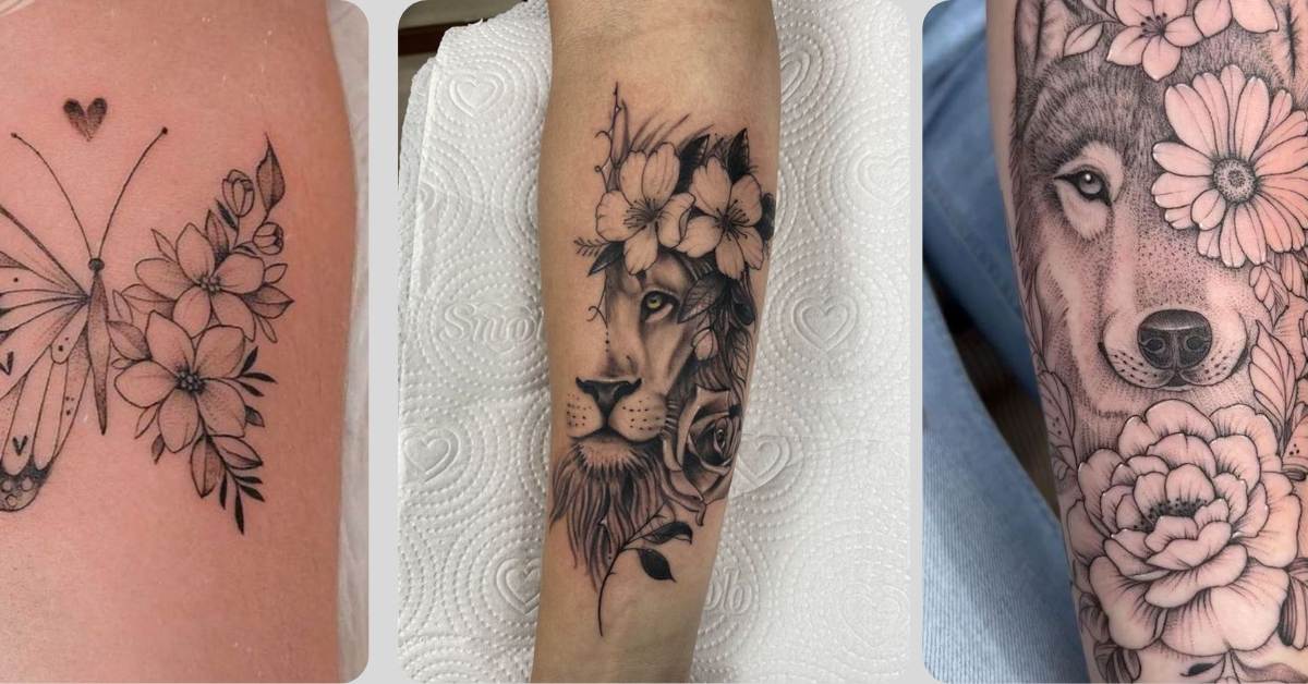 tatuagens de animais com flores
