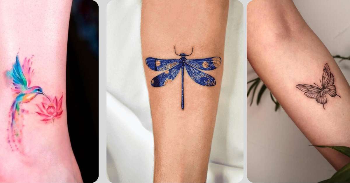 tatuagens femininas, simbolismo, borboleta, beija-flor, libélula.