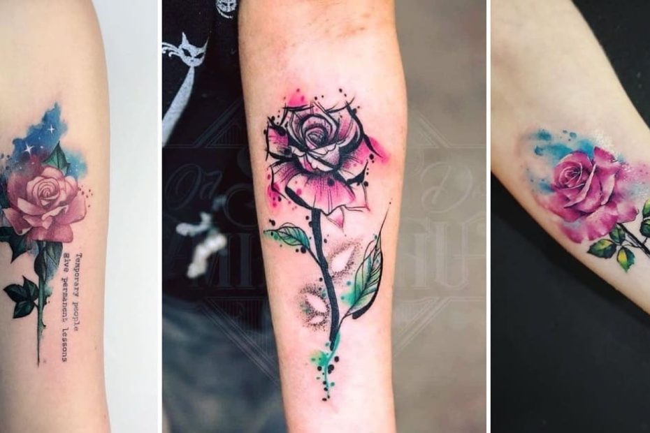 tatuagens femininas de rosas em aquarela