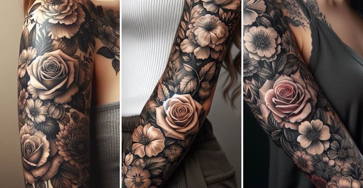 tatuagens femininas florais nos braços
