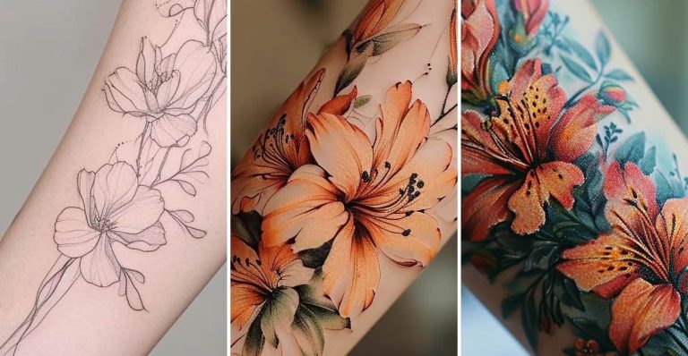 Tatuagem Artística no Braço com Flores Estilizadas: Um Toque de Natureza e Arte