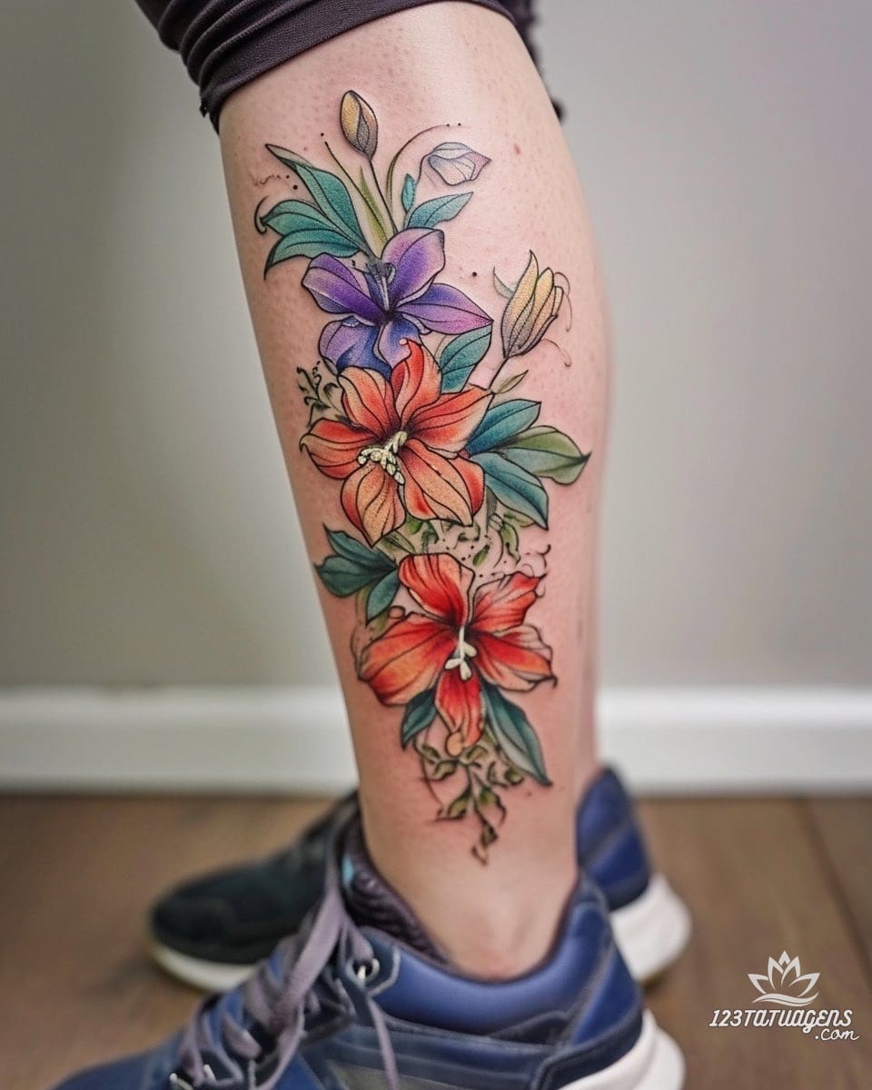 18 Tatuagens Femininas Florais na Perna: Beleza e Significado - 123 ...