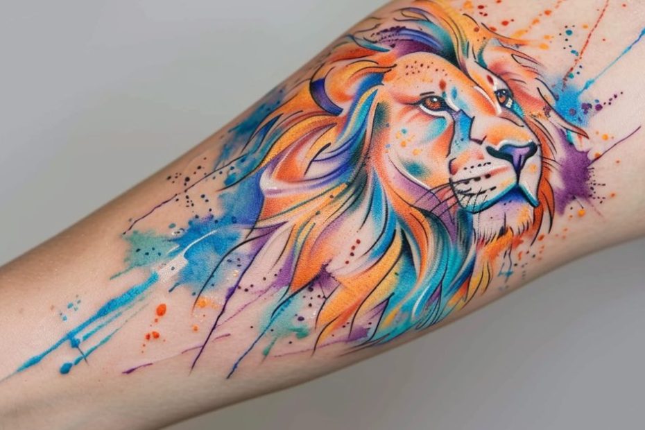 tatuagens femininas de leões em aquarela