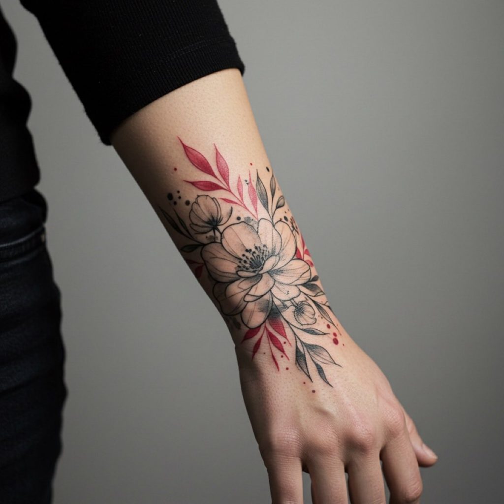 tatuagens florais estilo bracelete
