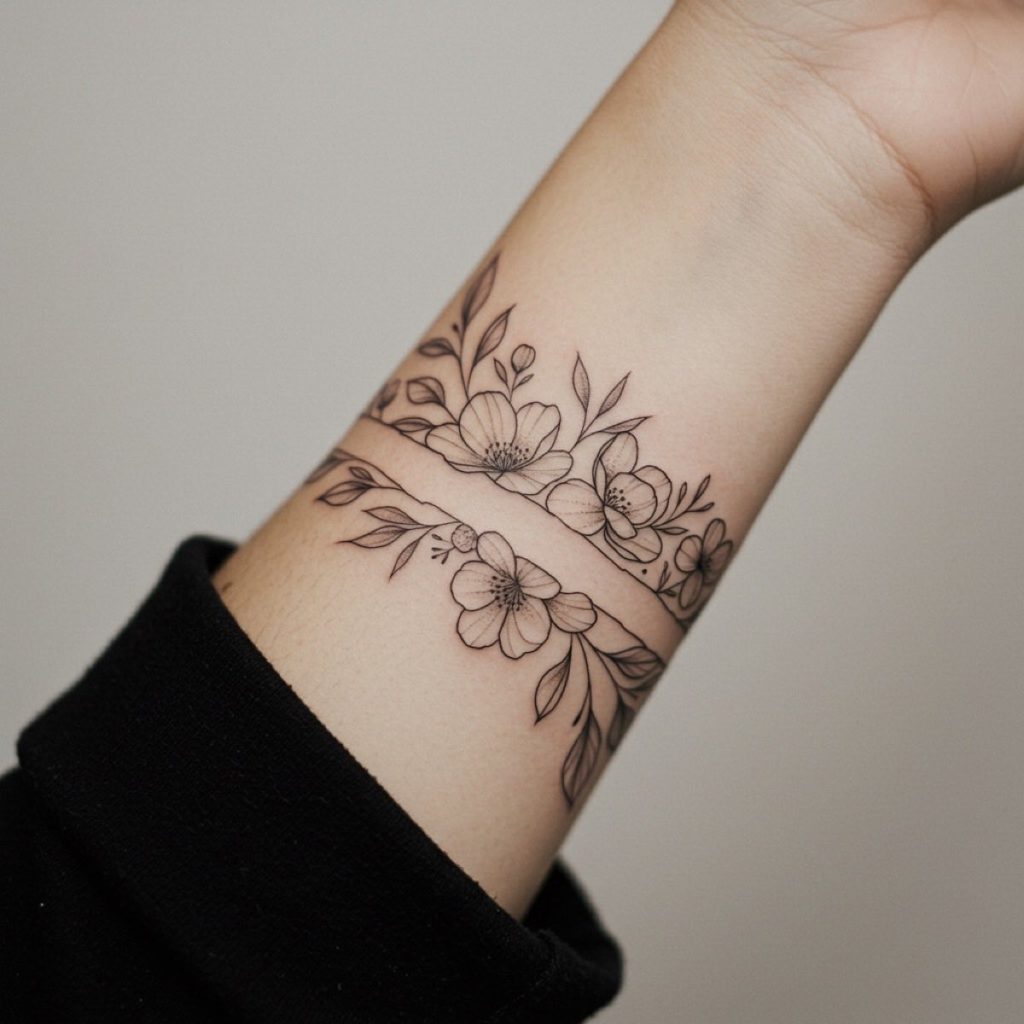 tatuagens florais estilo bracelete