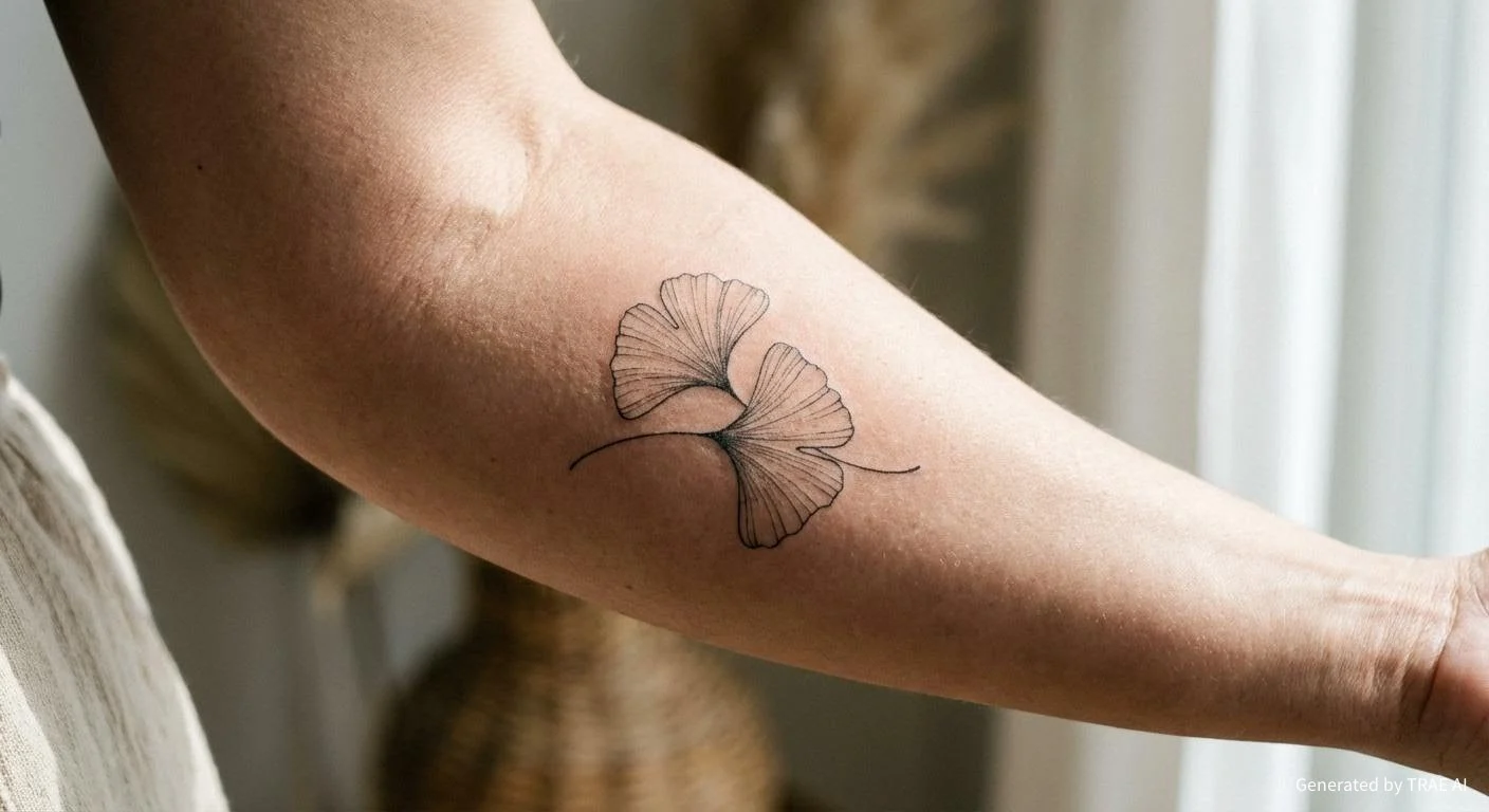 Tatuagem botânica de ginkgo biloba feminina com duas folhas