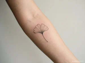 Tatuagem de ginkgo biloba feminina em fine line no antebraço