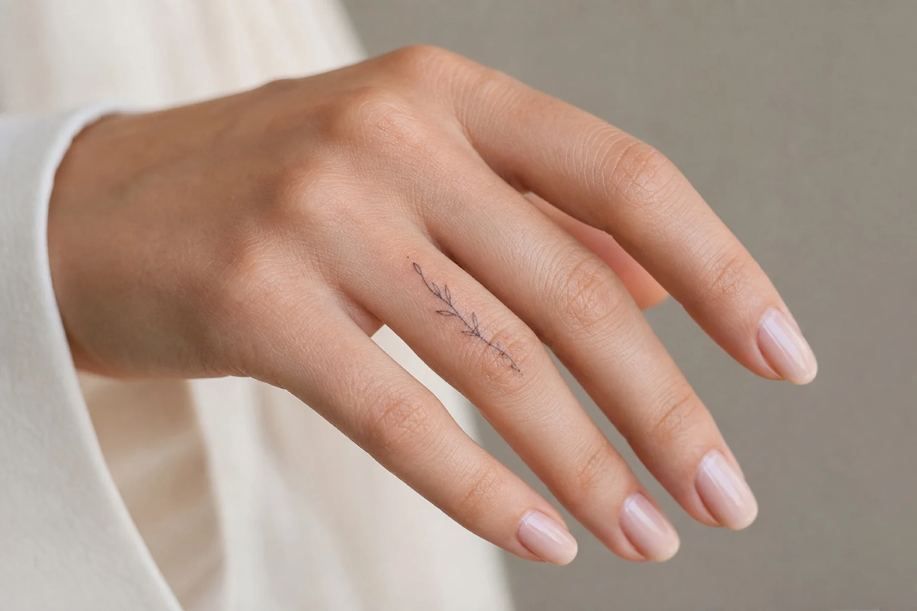 Tatuagem minimalista nos dedos com acabamento fino e elegante