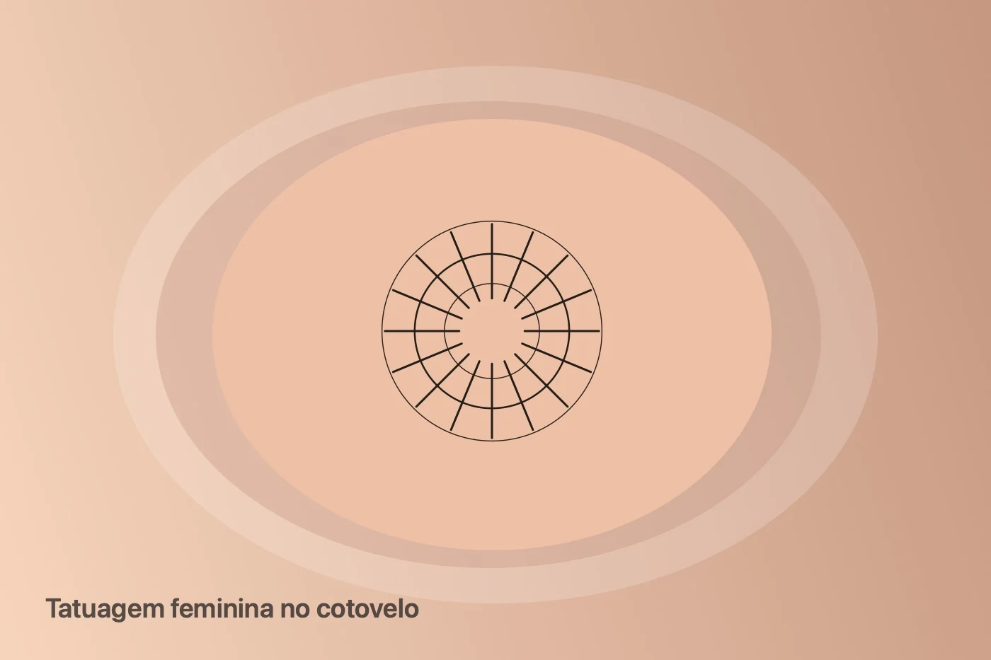 Tatuagem feminina no cotovelo com desenho ornamental delicado em traço fino