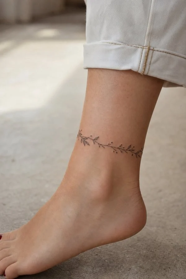 Tatuagem feminina no tornozelo com borboleta pequena e delicada