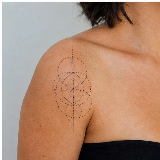 tatuagem geometrica dotwork no ombro feminino