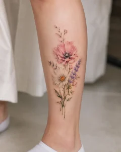 Tatuagem floral na panturrilha feminina: estilos, símbolos e cuidados