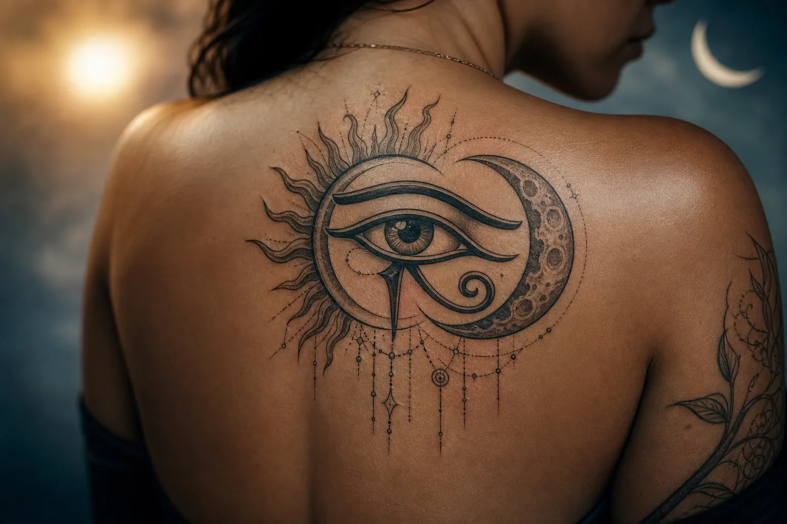 Olho de Hórus com lua e sol: significados e ideias para tatuagem