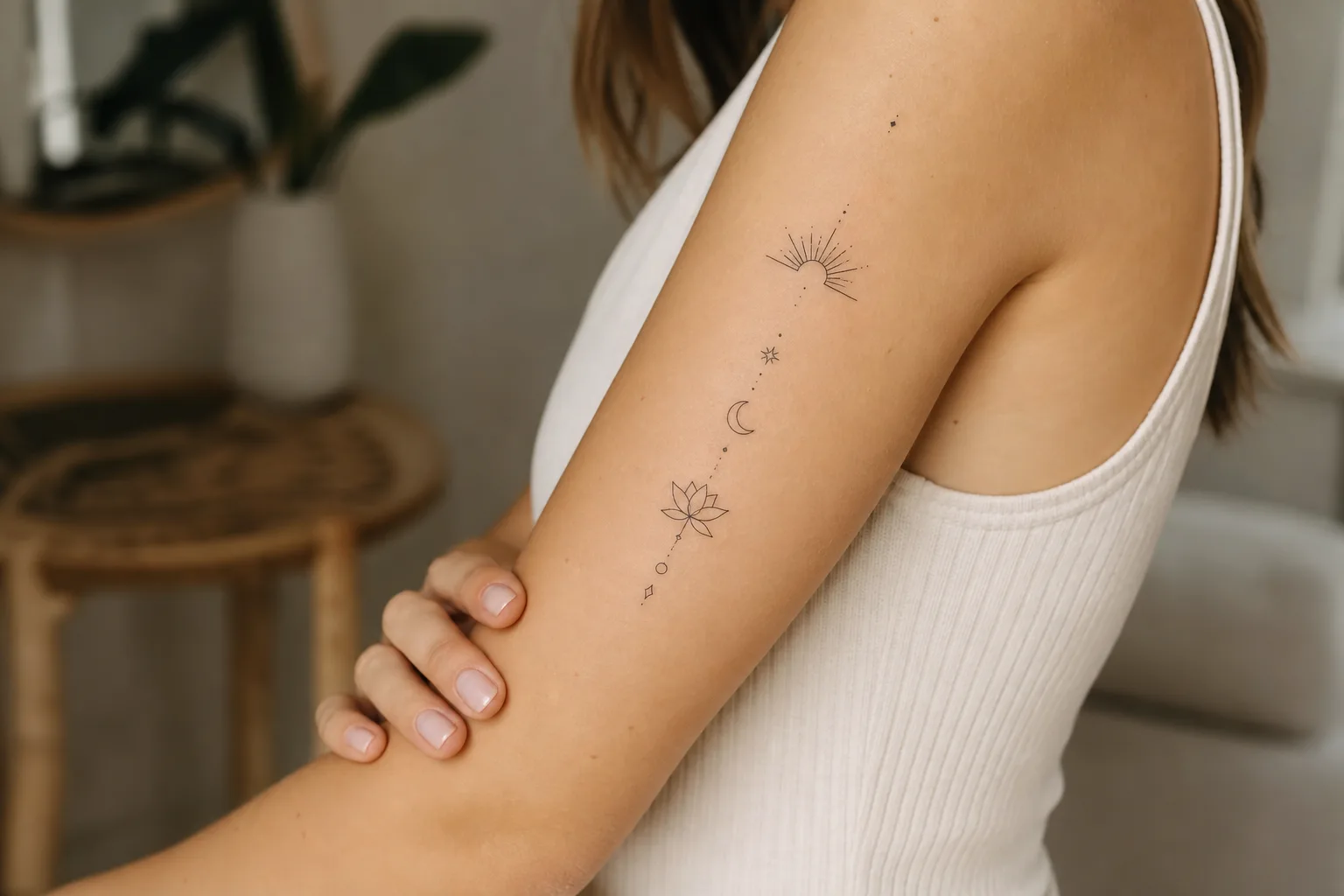 O que caracteriza uma tatuagem minimalista no braço?