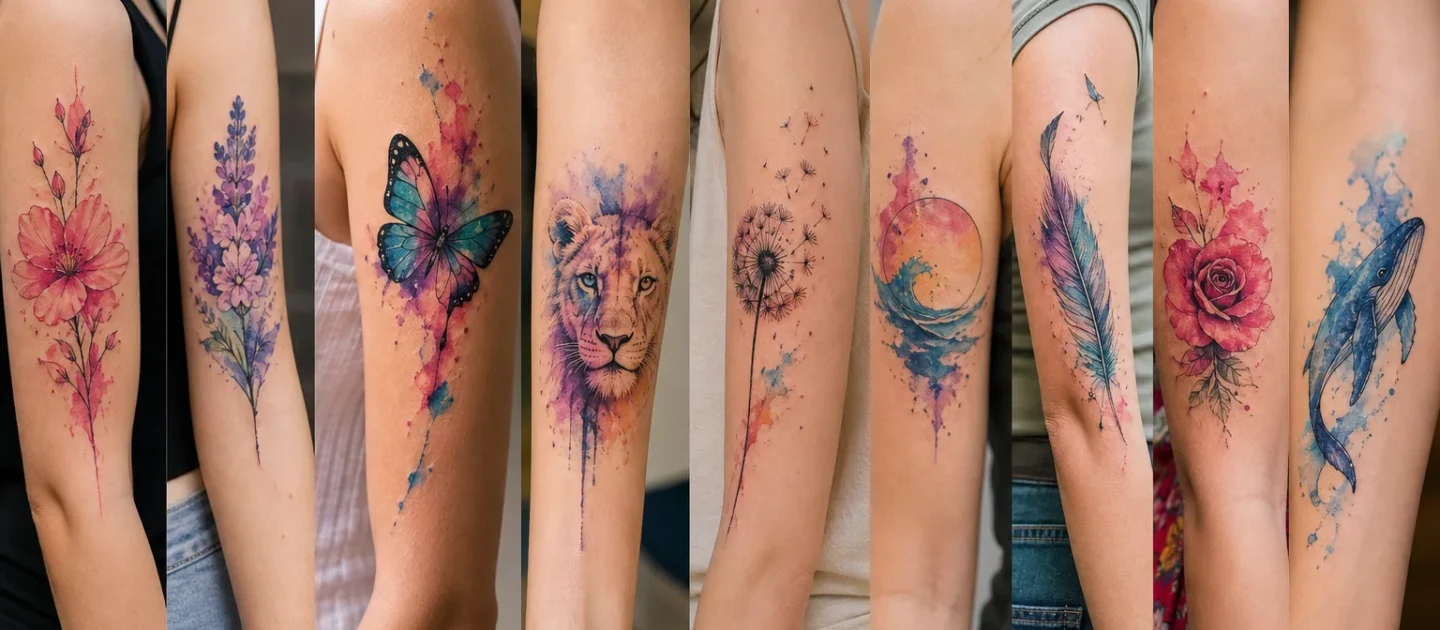 9 tatuagens femininas no braço em aquarela: ideias e como escolher