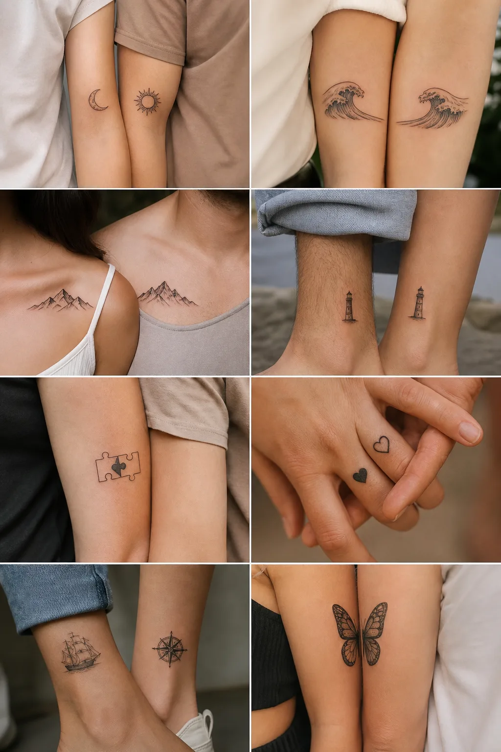 Casal mostrando tatuagens pequenas e combinando nas mãos