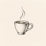Ilustração digital de chávena de café expresso com duas curvas de vapor em traço preto