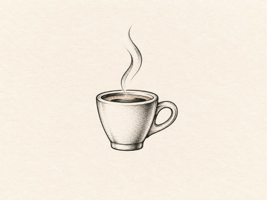 Ilustração digital de chávena de café expresso com duas curvas de vapor em traço preto