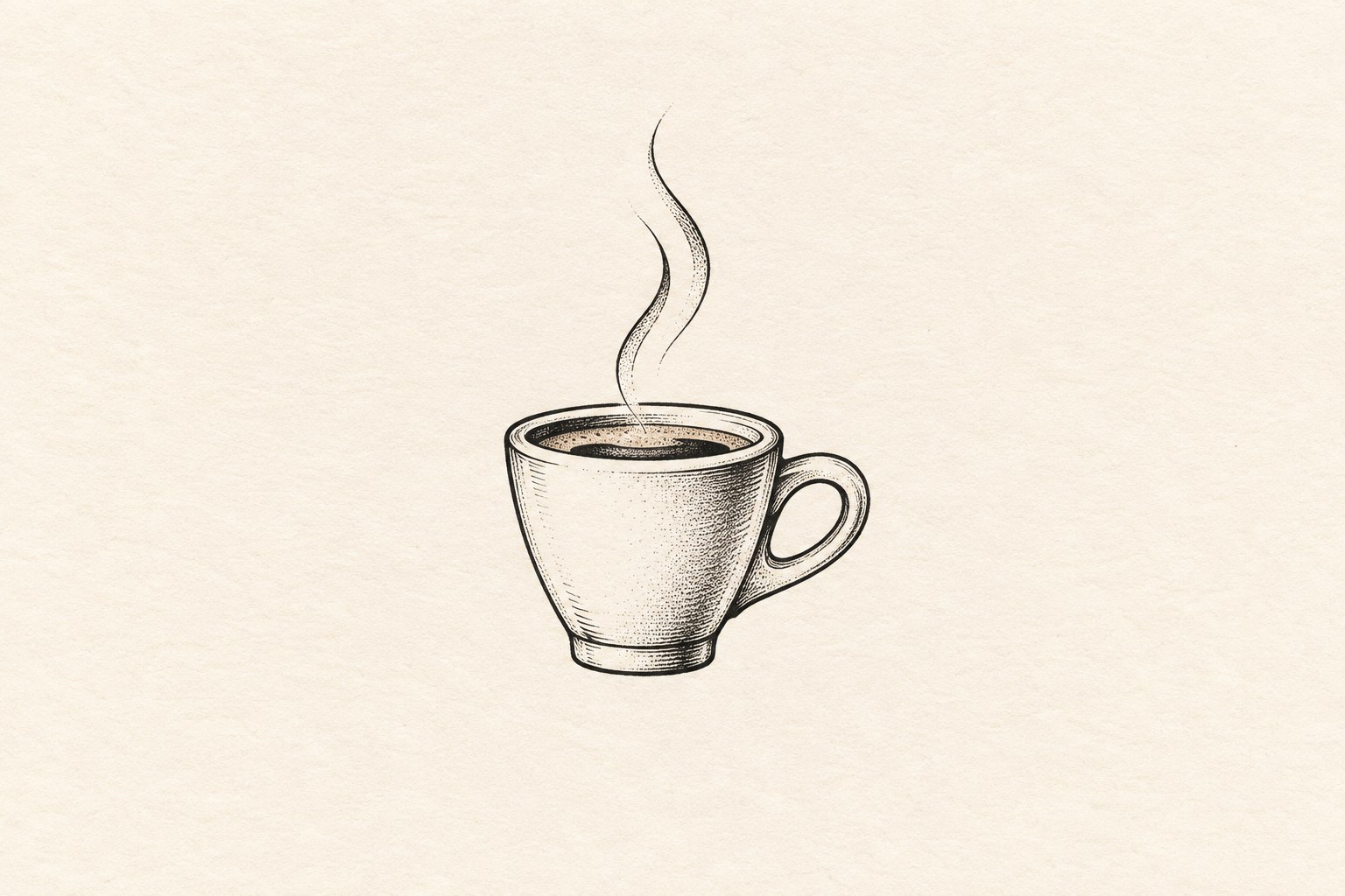Ilustração digital de chávena de café expresso com duas curvas de vapor em traço preto