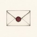 Ilustração digital de envelope fechado com selo de cera vermelho em forma de coração