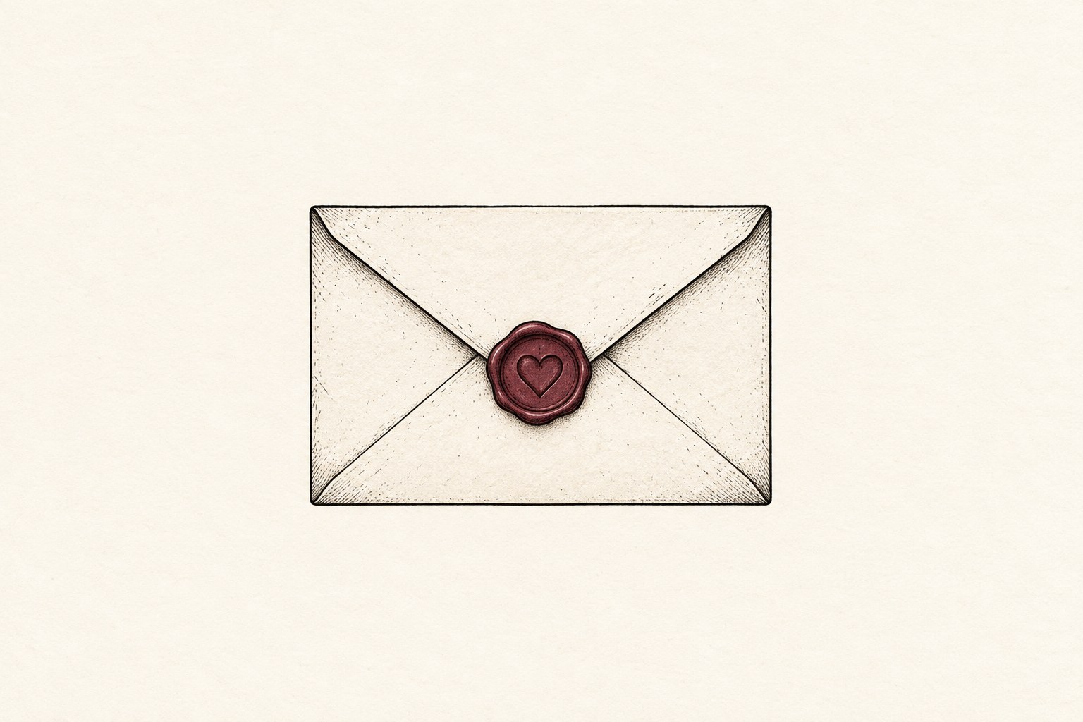 Ilustração digital de envelope fechado com selo de cera vermelho em forma de coração
