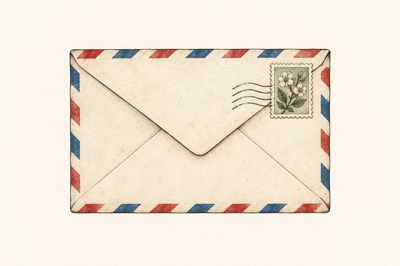 Ilustração digital de envelope de correio aéreo vintage com selo postal botânico