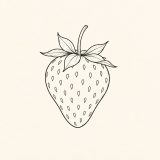 Ilustração digital de tatuagem de morango minimalista apenas com contorno e sementes