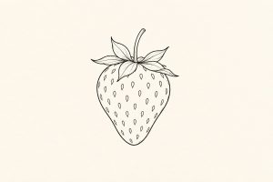 Ilustração digital de tatuagem de morango minimalista apenas com contorno e sementes