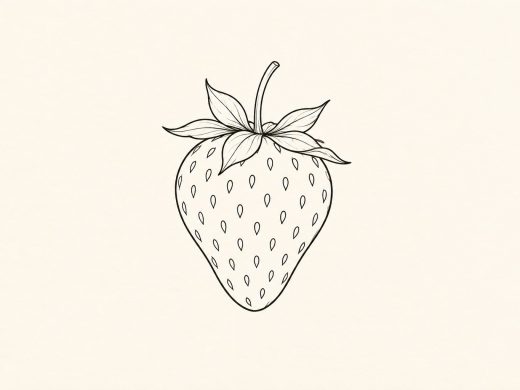 Ilustração digital de tatuagem de morango minimalista apenas com contorno e sementes