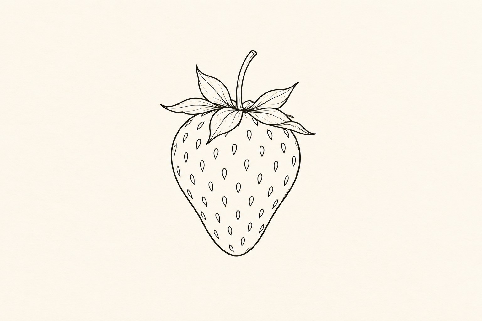 Ilustração digital de tatuagem de morango minimalista apenas com contorno e sementes
